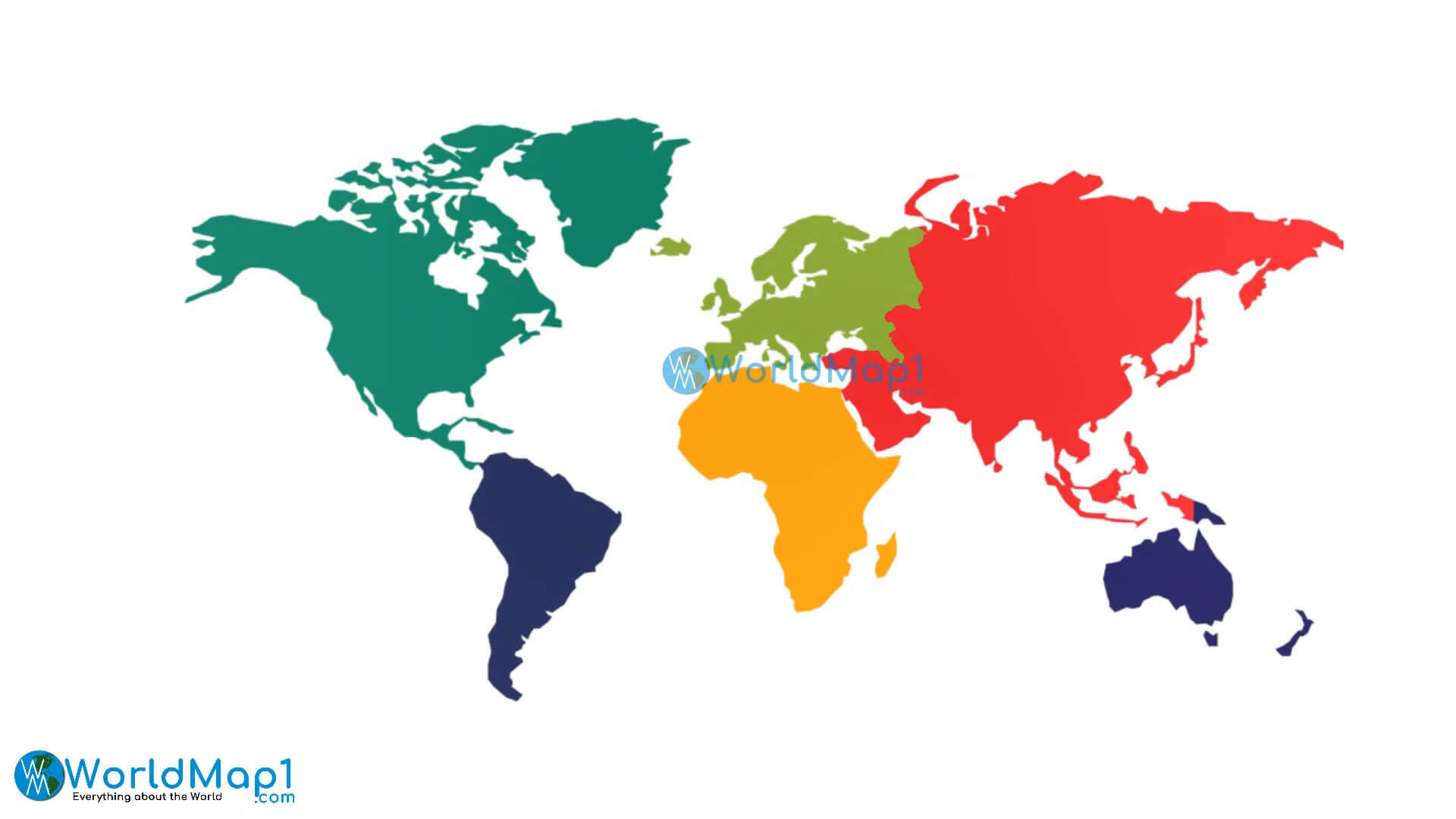 Carte des continents colorés du monde